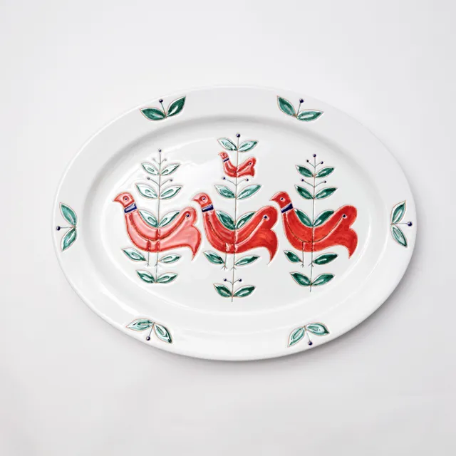 Cerasarda Pavoncelle vassoio ovale rosso ceramica 56,5 cm