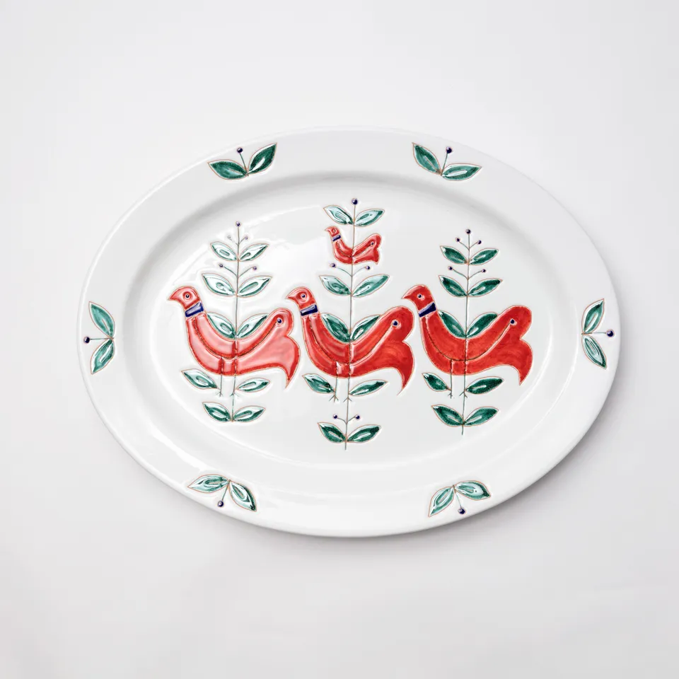 Cerasarda Pavoncelle vassoio ovale rosso ceramica 56,5 cm