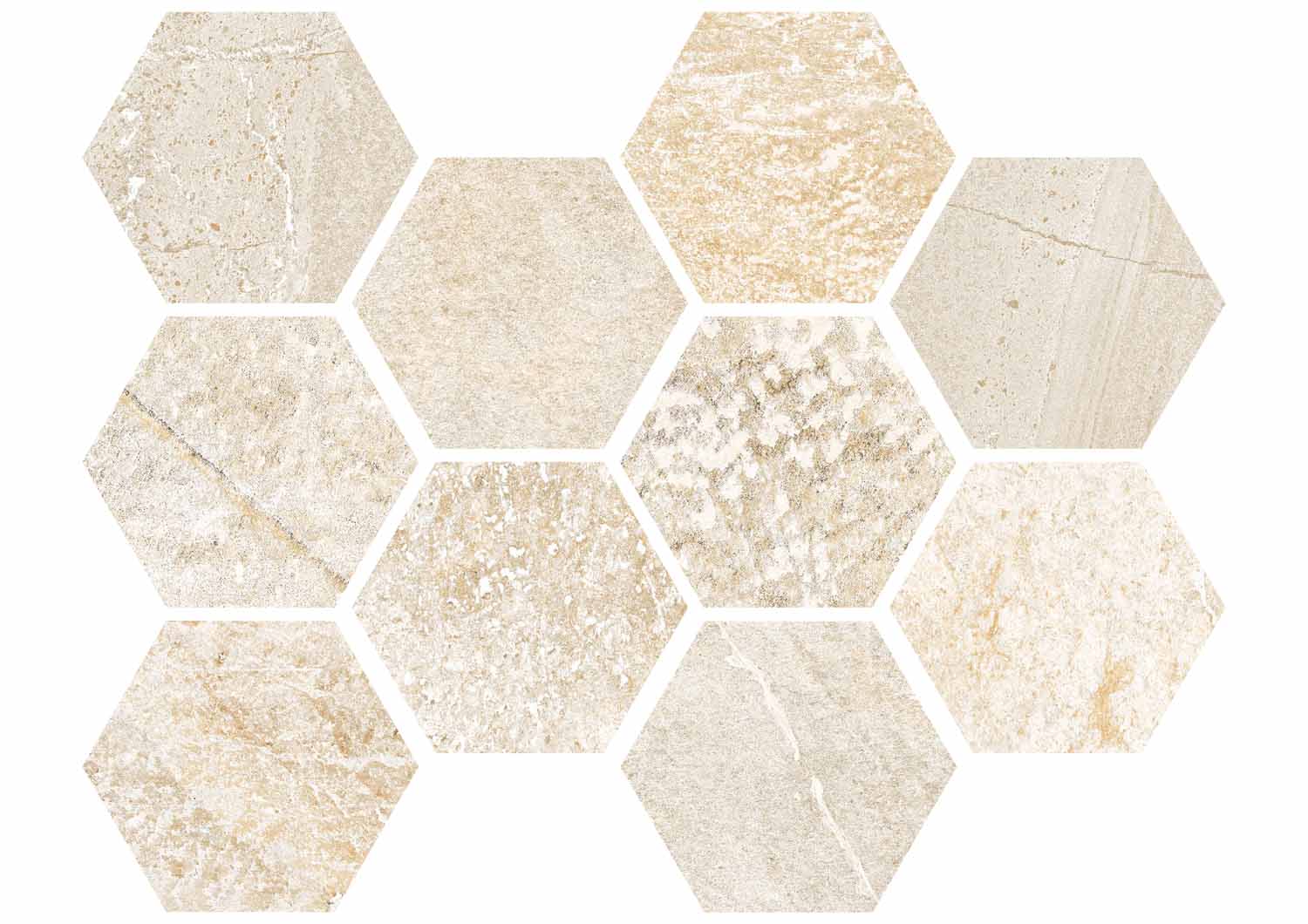 Roca Piezas complementarias Malla Hexagono Beige mosaico