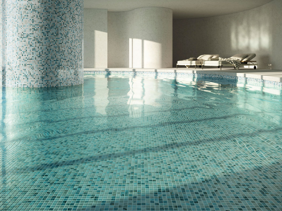 SQ Mosaic Identity Saba mosaico beige blu lucido piscina
