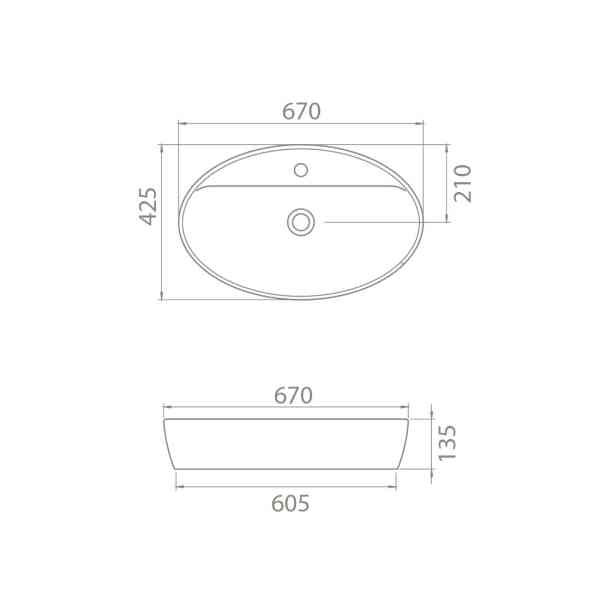 Cerastyle One 67x42 cm lavabo da appoggio bianco ceramica
