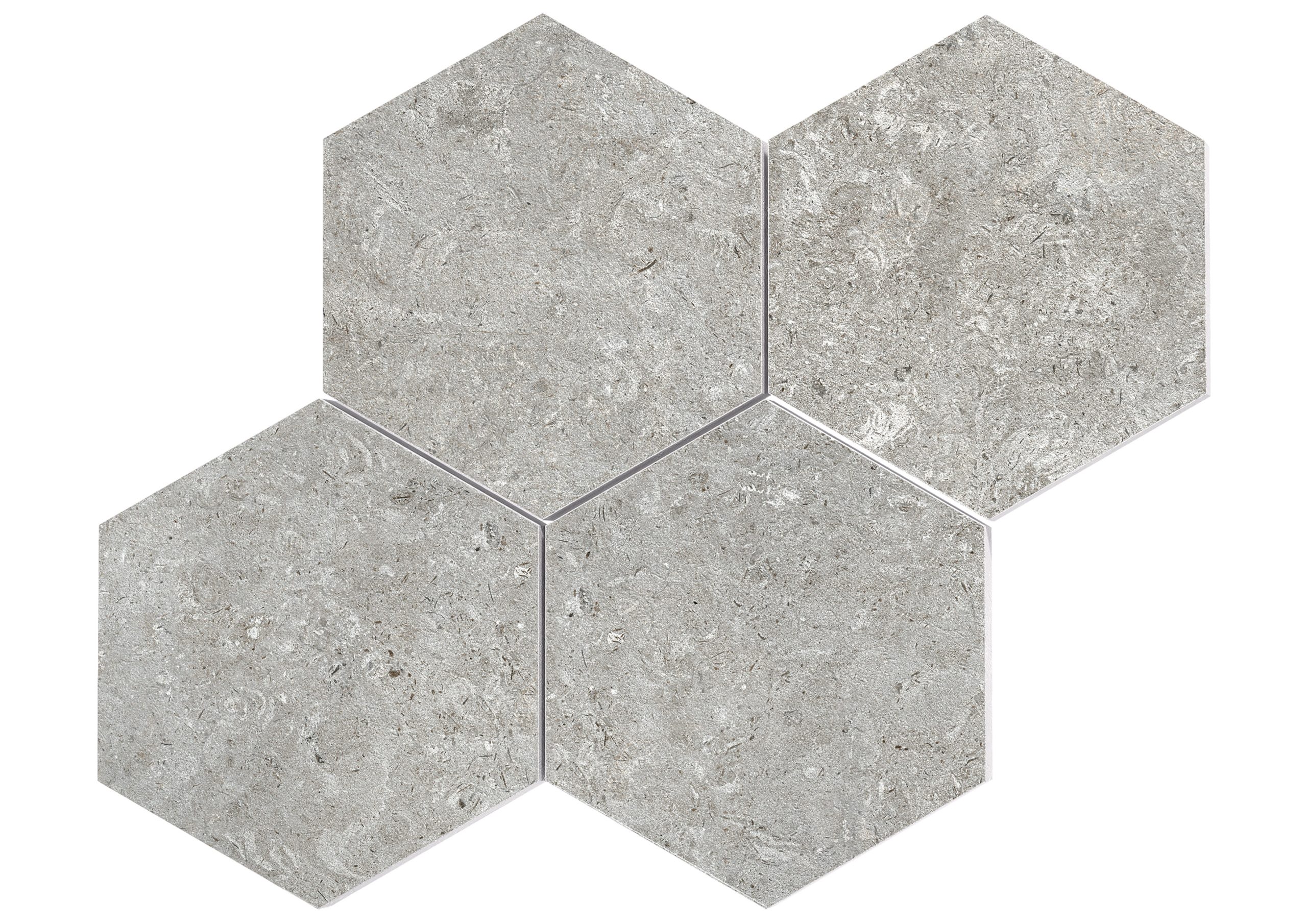 Roca Limestone Malla Hexa Gris mosaico esagonale parete