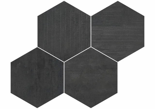 Roca Malla Hexagono Negro Mosaico Gres Nero Esagonale