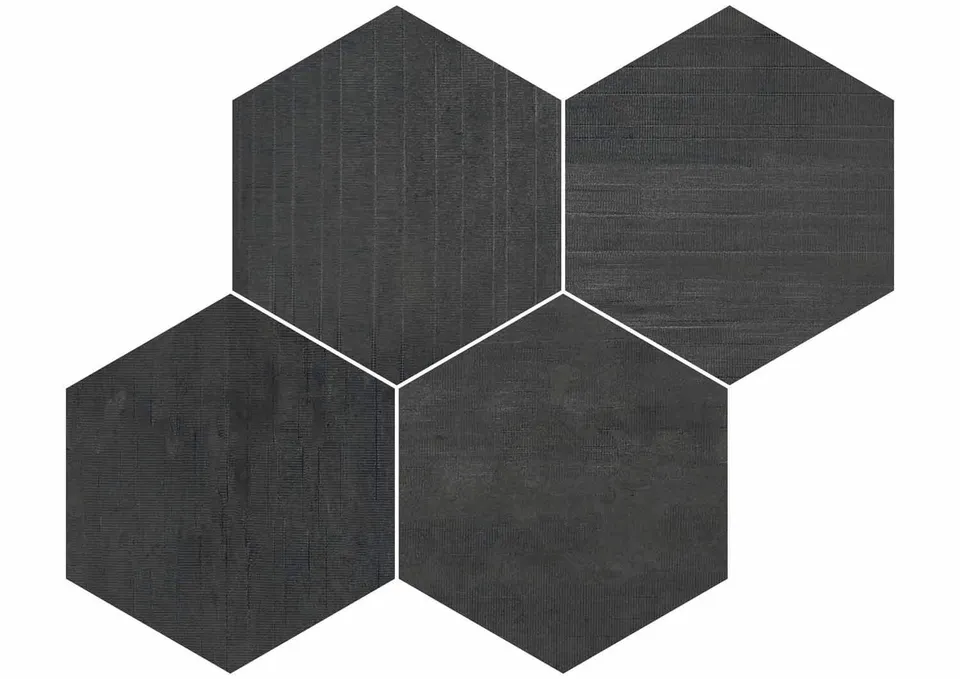 Roca Malla Hexagono Negro Mosaico Gres Nero Esagonale