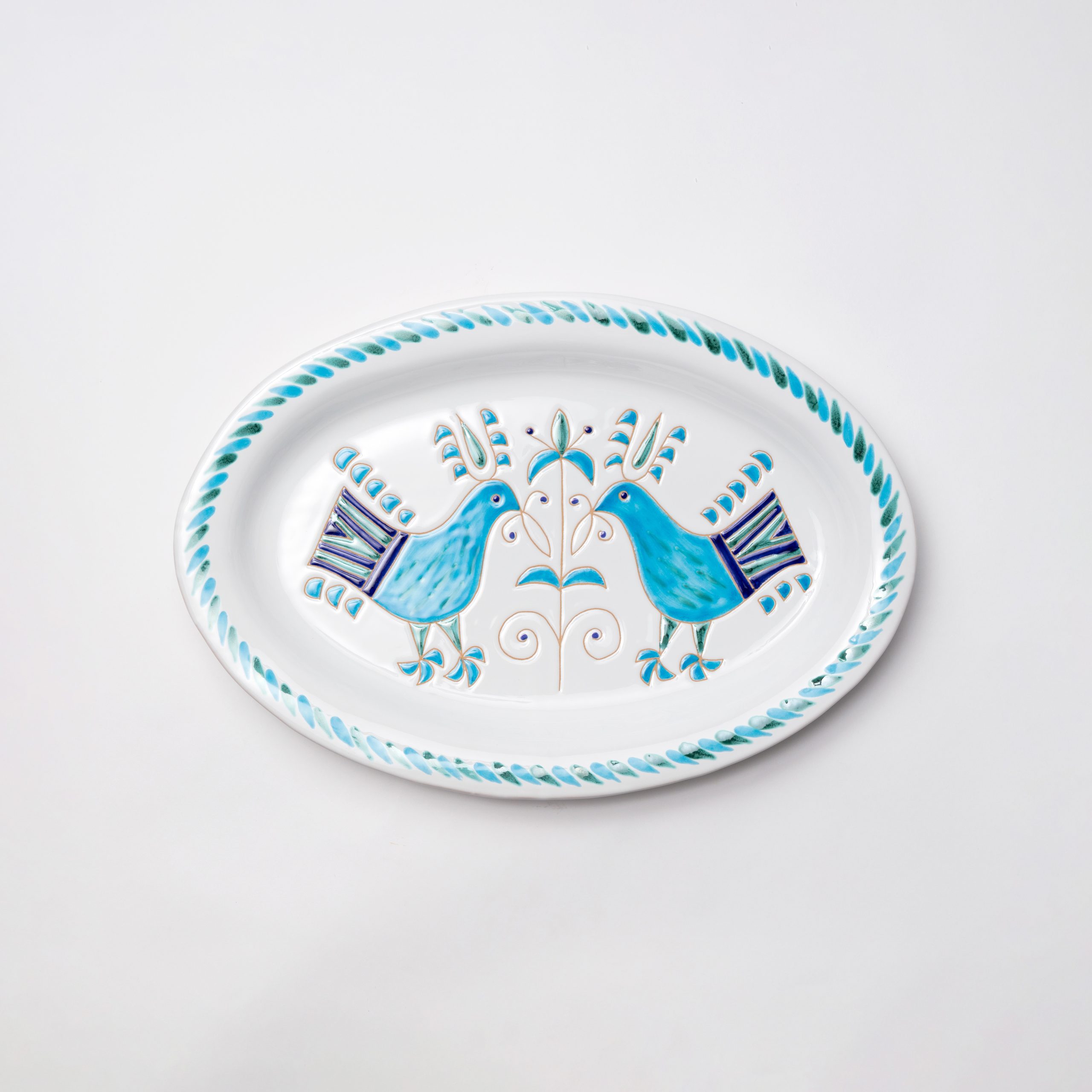 Cerasarda Pavoncelle Vassoio ovale turchese ceramica 43,5 cm