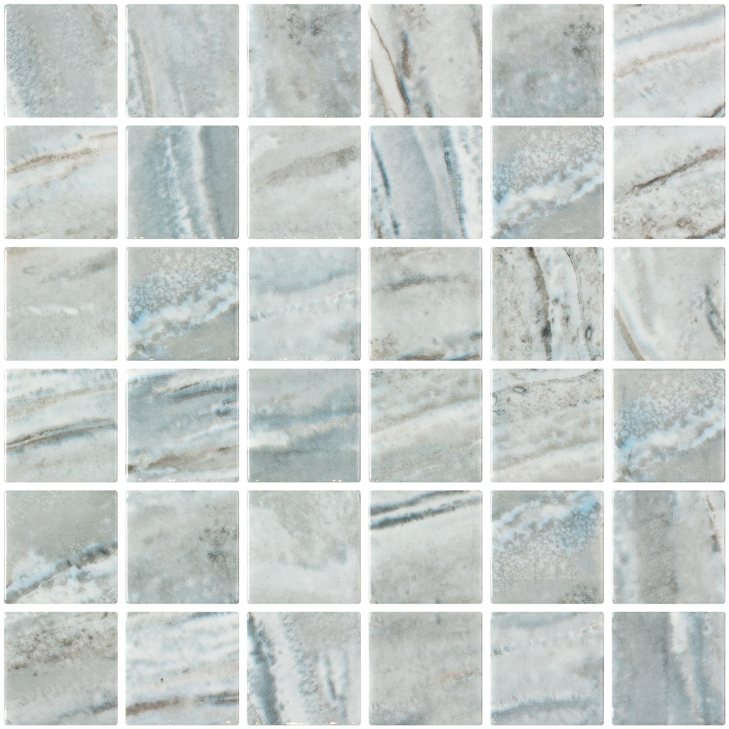 SQ Mosaic Lithos Fifty Musa mosaico bianco blu beige lucido