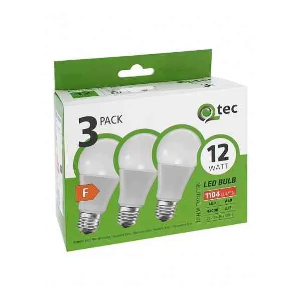 Qtec A60 Lampadina Led E27 12W 4200K Luce Neutra