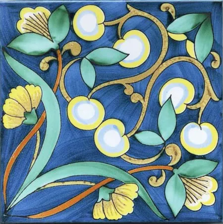 CERAMICA PINTO Antico Vietri Stampato VP48 piastrella decoro a mano