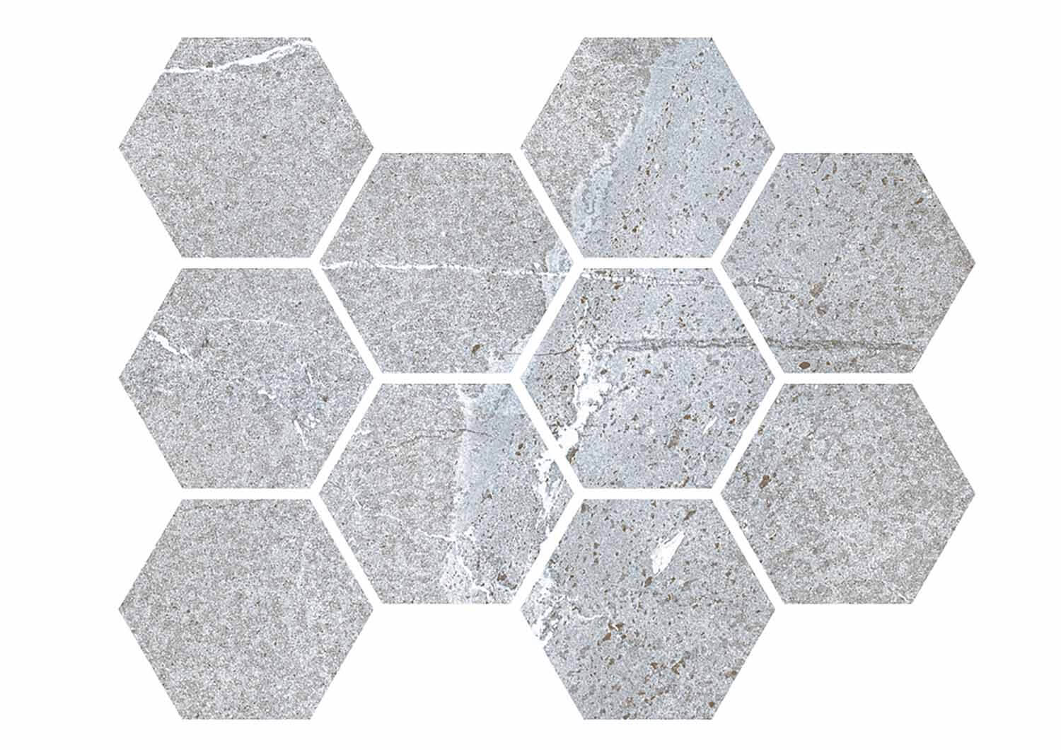 Roca Malla Hexagono Gris mosaico esagonale grigio