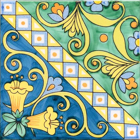 CERAMICA PINTO Antico Vietri Stampato VP49 piastrella decoro a mano