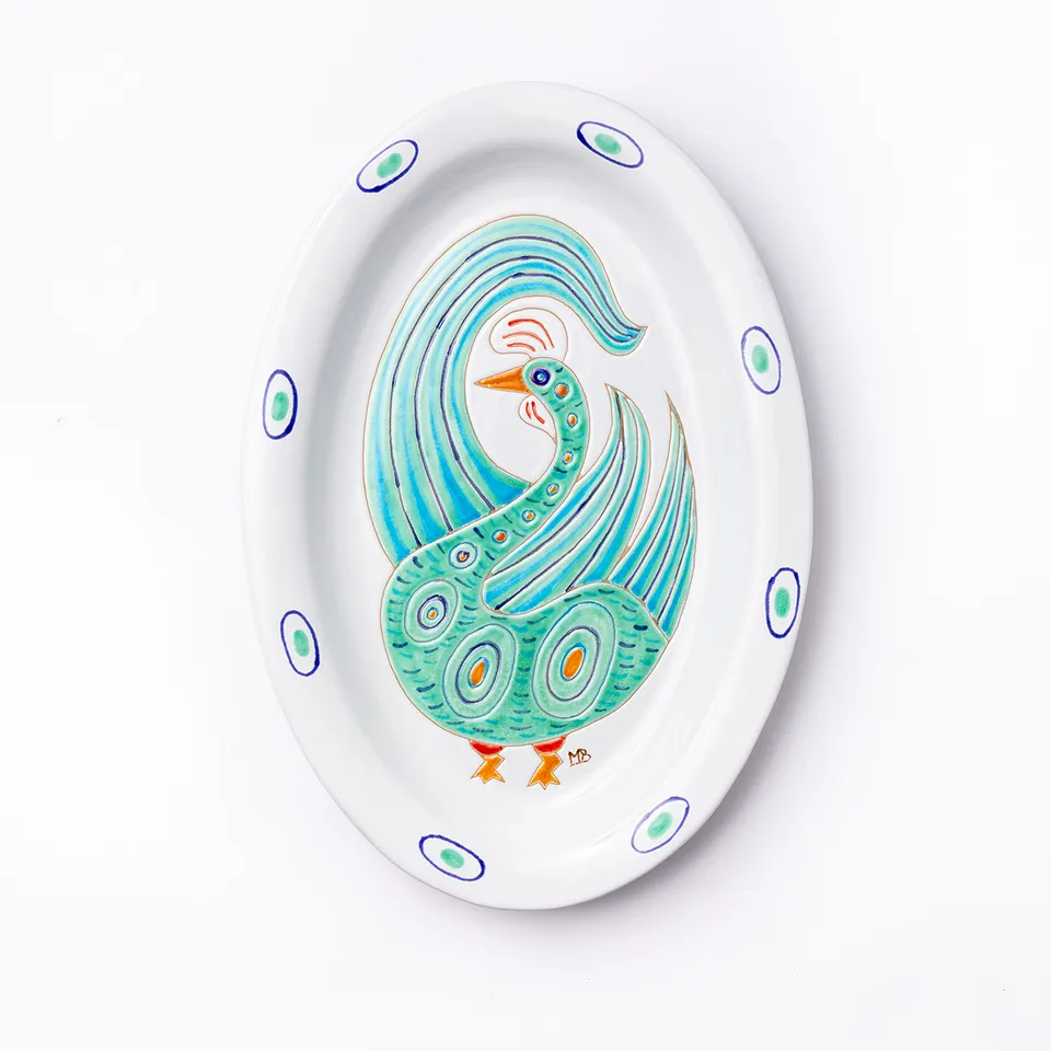 Cerasarda Arte della Tavola Pavoni 2 vassoio ovale 43,5 cm pavone
