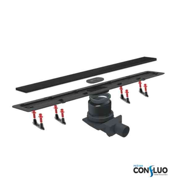 Confluo Frameless Line canalina doccia 65 cm vetro nero