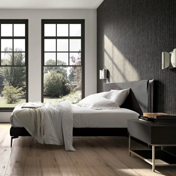 Viva Made Flat letto moderno basso tessuto grigio