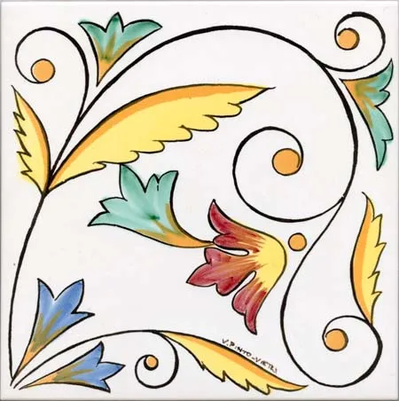 Ceramica Pinto Antico Vietri Stampato VP27 piastrella pennello e stampa