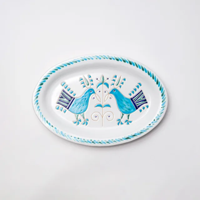 Cerasarda Pavoncelle Vassoio ovale turchese ceramica 43,5 cm