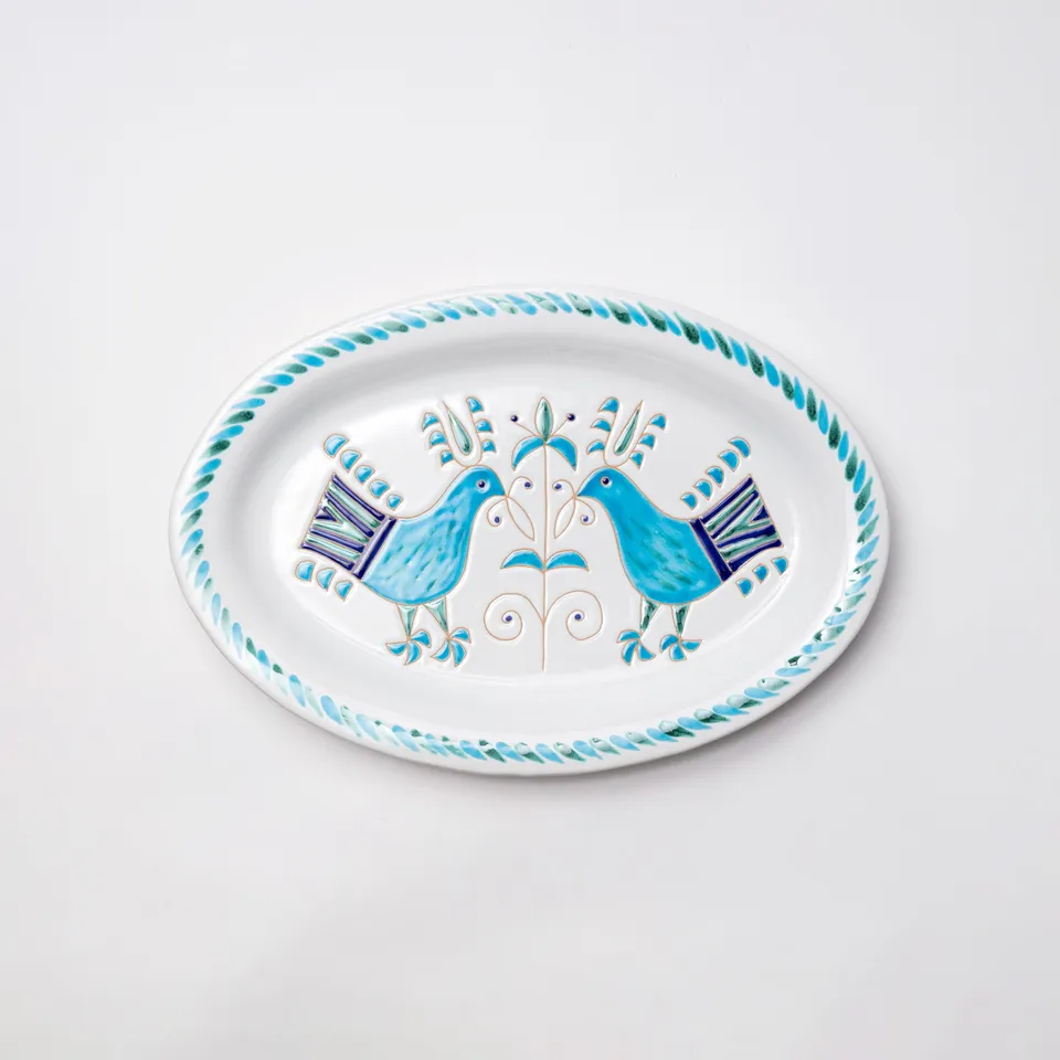 Cerasarda Pavoncelle Vassoio ovale turchese ceramica 43,5 cm