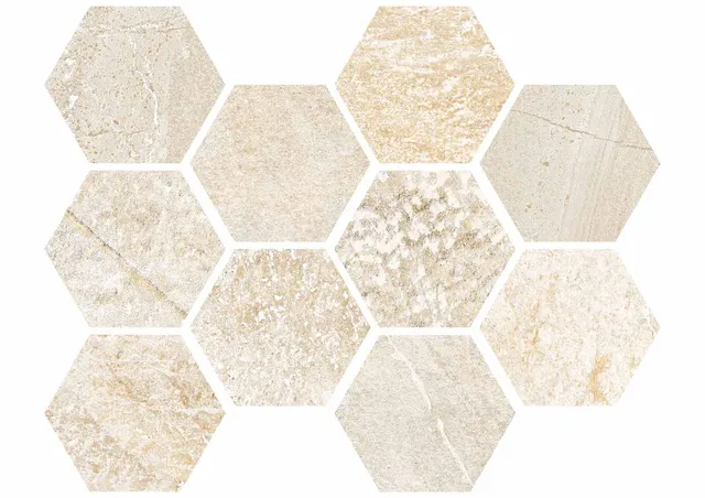 Roca Piezas complementarias Malla Hexagono Beige mosaico