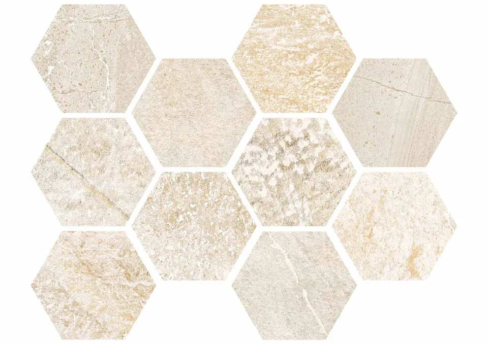 Roca Piezas complementarias Malla Hexagono Beige mosaico
