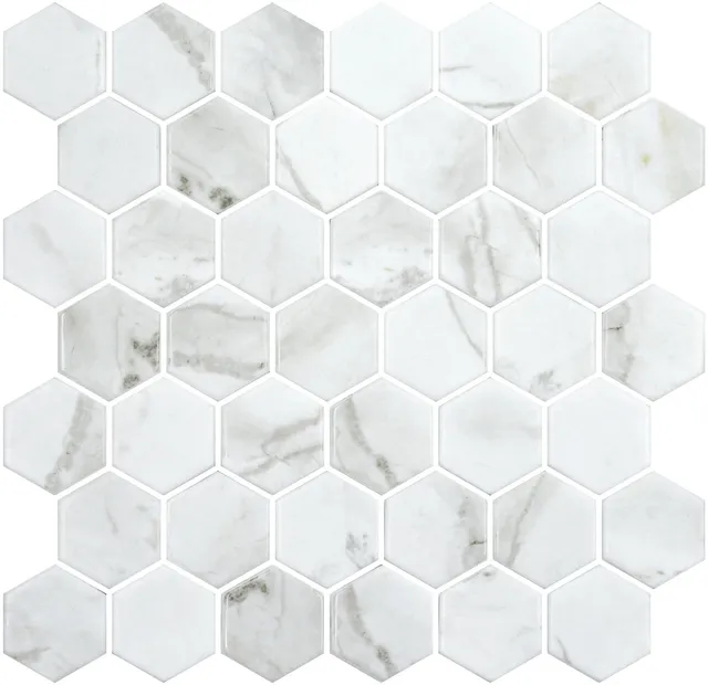 SQ Mosaic Lithos Hex Tech Landa-A mosaico bianco marmo
