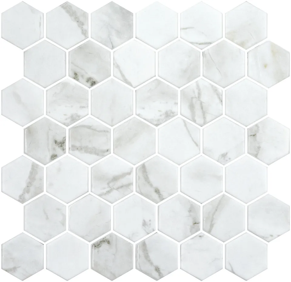 SQ Mosaic Lithos Hex Tech Landa-A mosaico bianco marmo