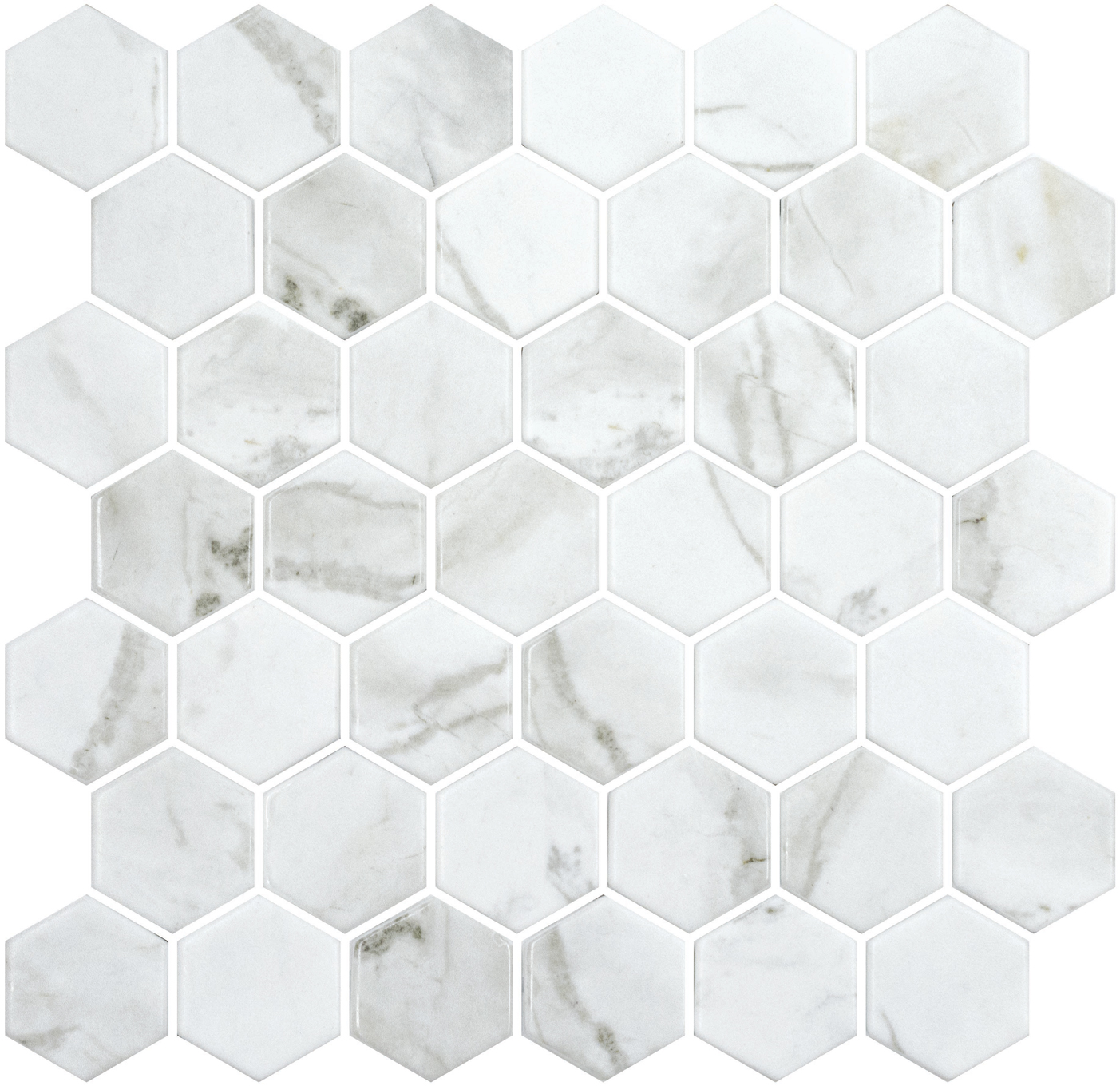 SQ Mosaic Lithos Hex Tech Landa-A mosaico bianco marmo