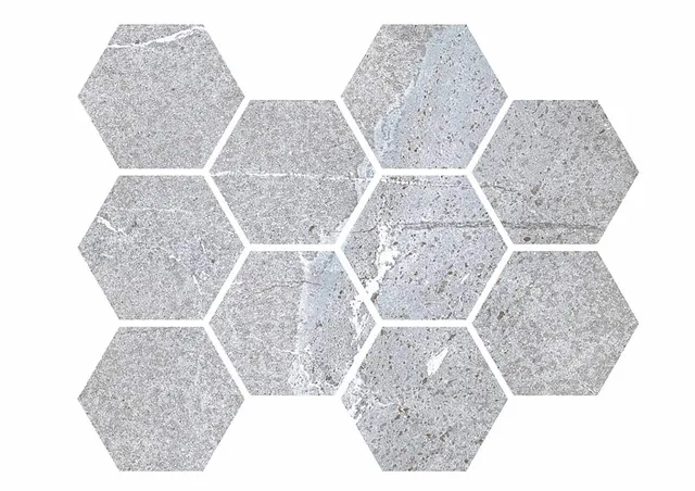 Roca Malla Hexagono Gris mosaico esagonale grigio