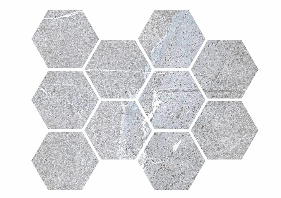 Roca Malla Hexagono Gris mosaico esagonale grigio
