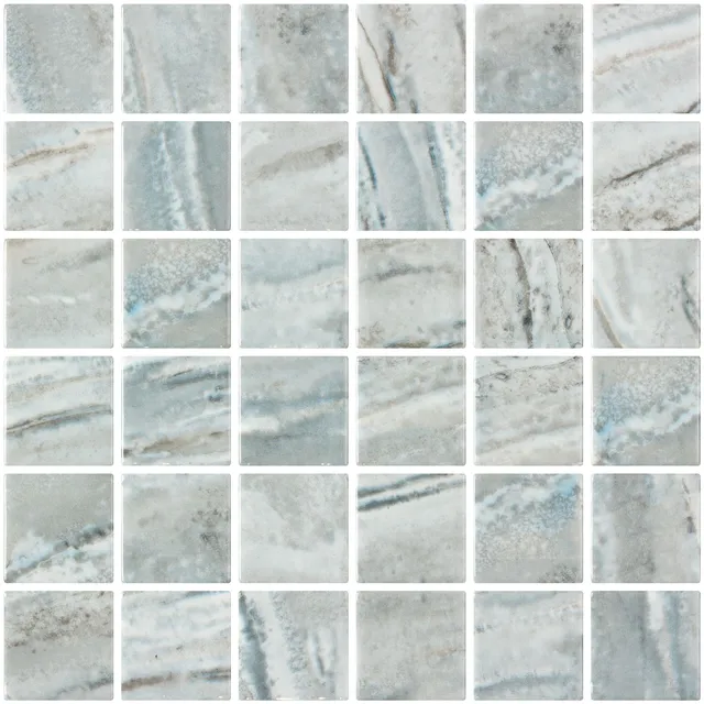SQ Mosaic Lithos Fifty Musa mosaico bianco blu beige lucido