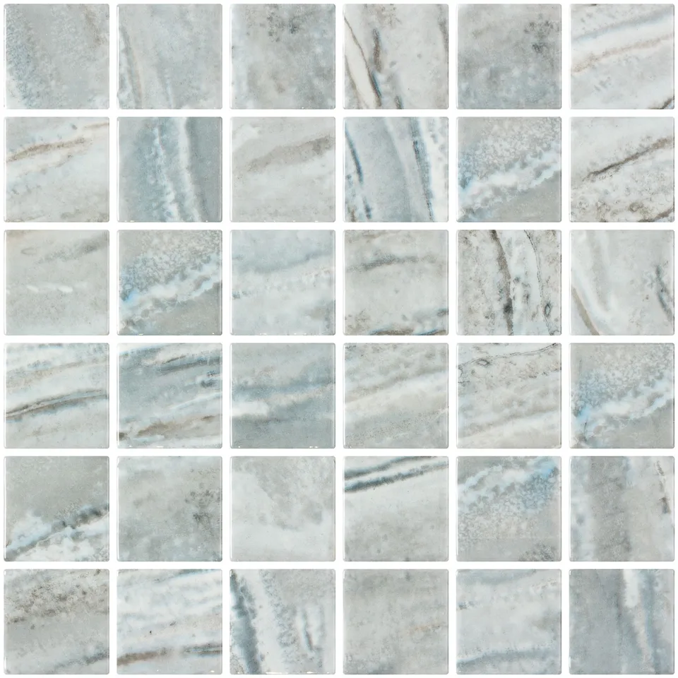SQ Mosaic Lithos Fifty Musa mosaico bianco blu beige lucido