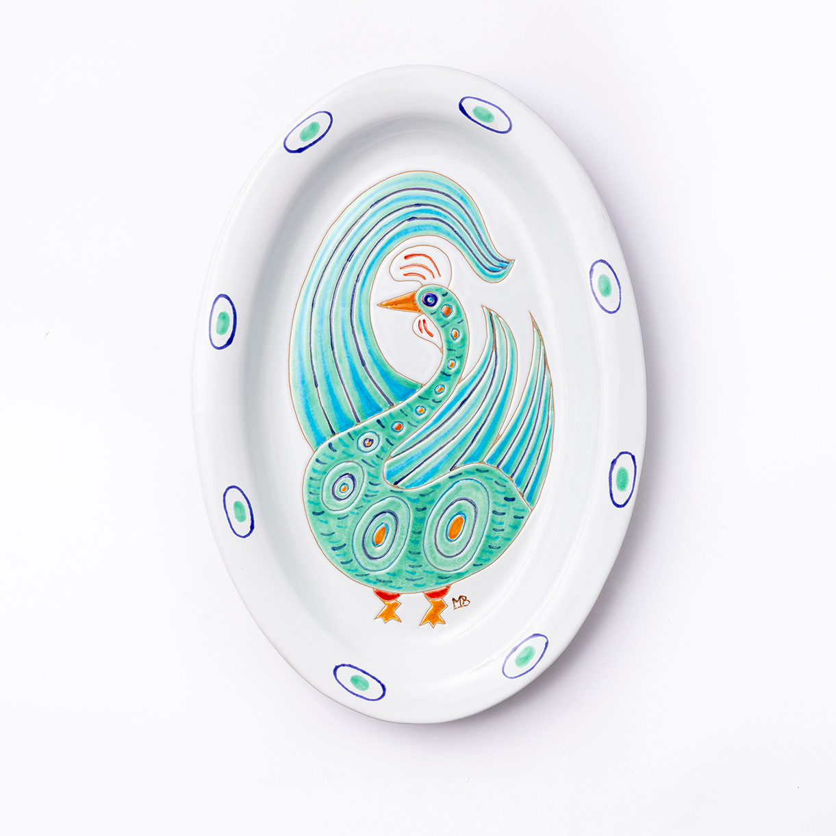 Cerasarda Arte della Tavola Pavoni 2 vassoio ovale 43,5 cm pavone