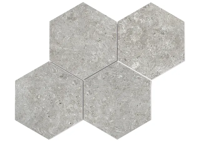 Roca Limestone Malla Hexa Gris mosaico esagonale parete
