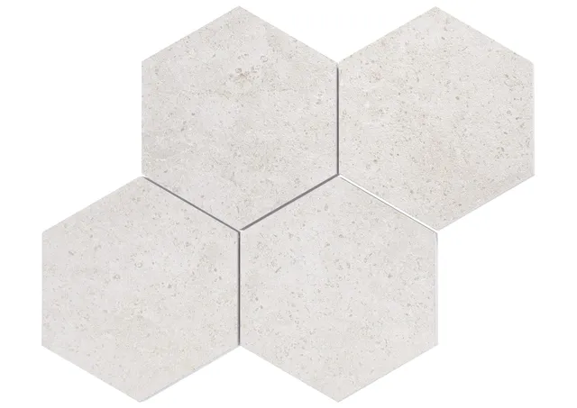Roca Tiles Limestone Malla Hexa Blanco mosaico bianco