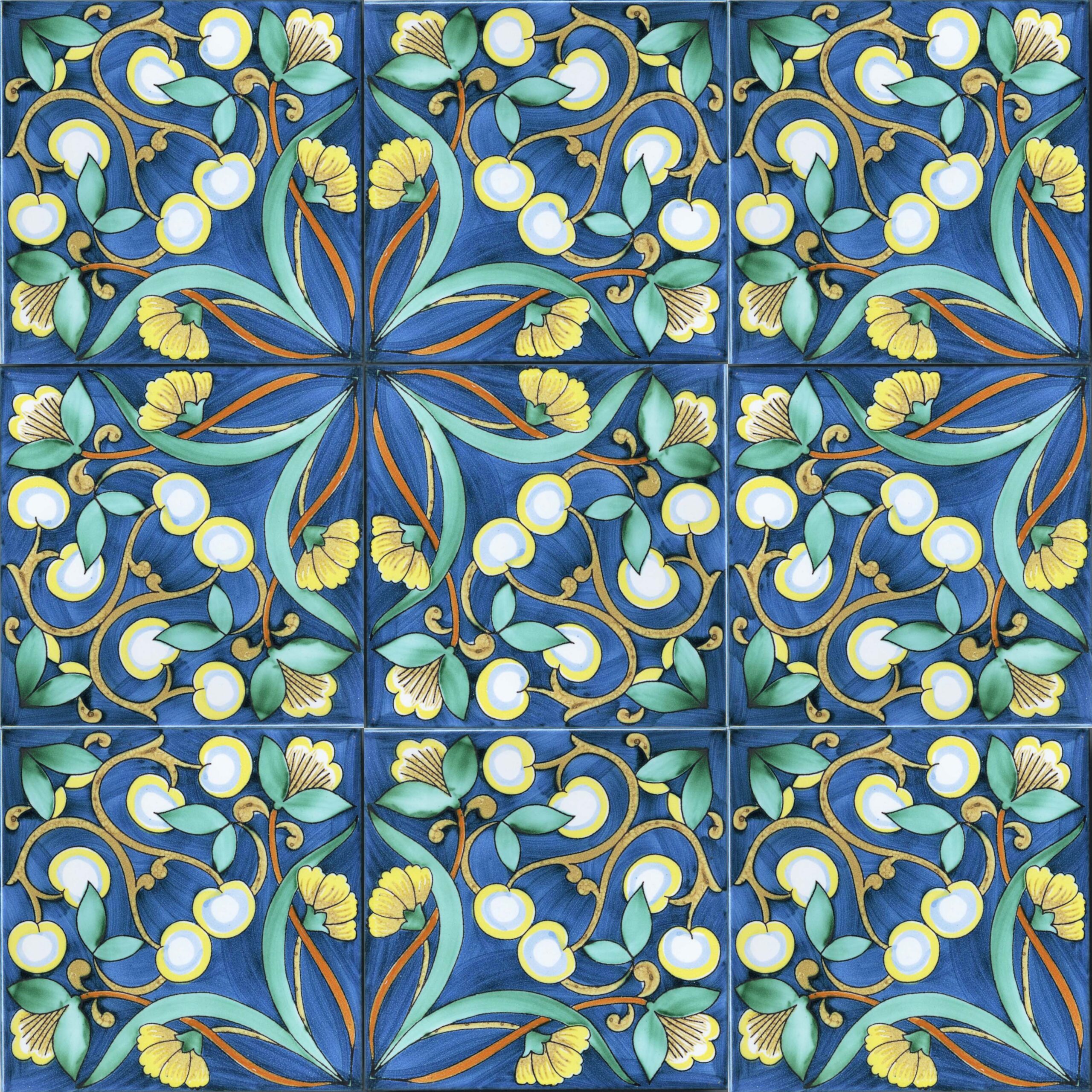 CERAMICA PINTO Antico Vietri Stampato VP48 piastrella decoro a mano