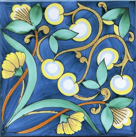 CERAMICA PINTO Antico Vietri Stampato VP48 piastrella decoro a mano