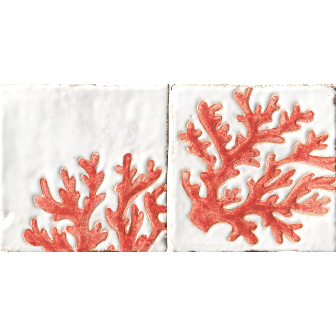 Cerasarda I Cotti Decoro Corallo Rosso piastrella set 2 pezzi