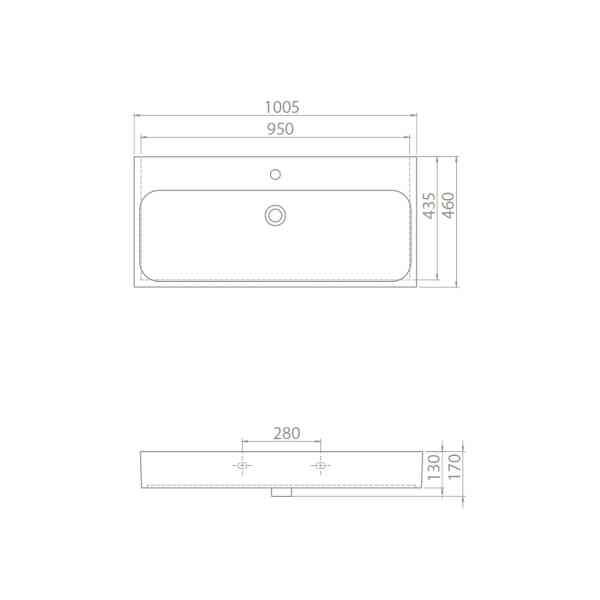 CeraStyle Pinto lavabo ceramica 100x47 cm bianco