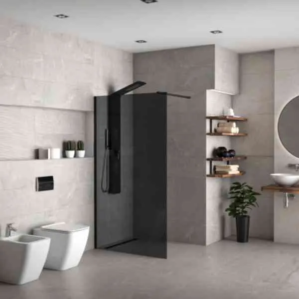 Minotti Monte Walk-In Parete doccia 90x200 nero vetro grigio