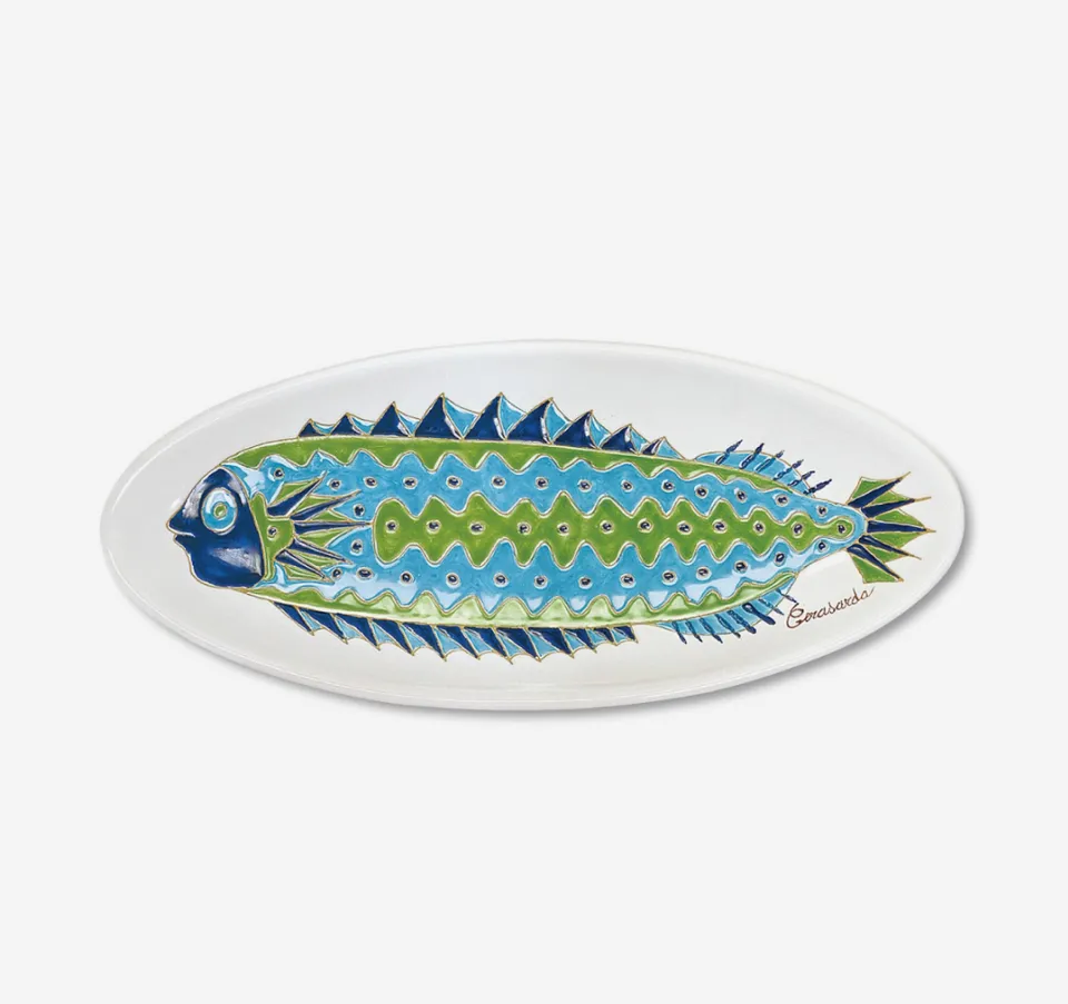 Cerasarda Pesci 2 vassoio ceramica 55x23,5 cm bianco