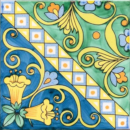 CERAMICA PINTO Antico Vietri Stampato VP49 piastrella decoro a mano