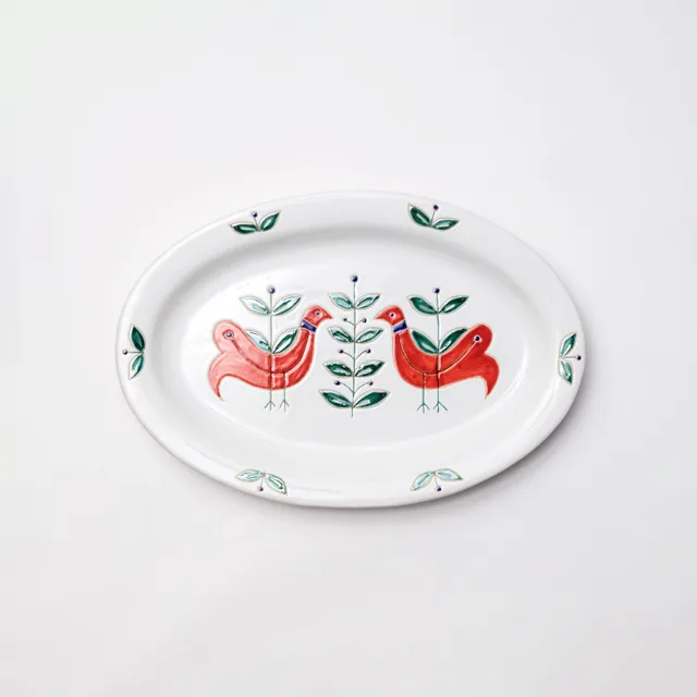 Cerasarda Pavoncelle Vassoio ovale rosso ceramica 43,5 cm