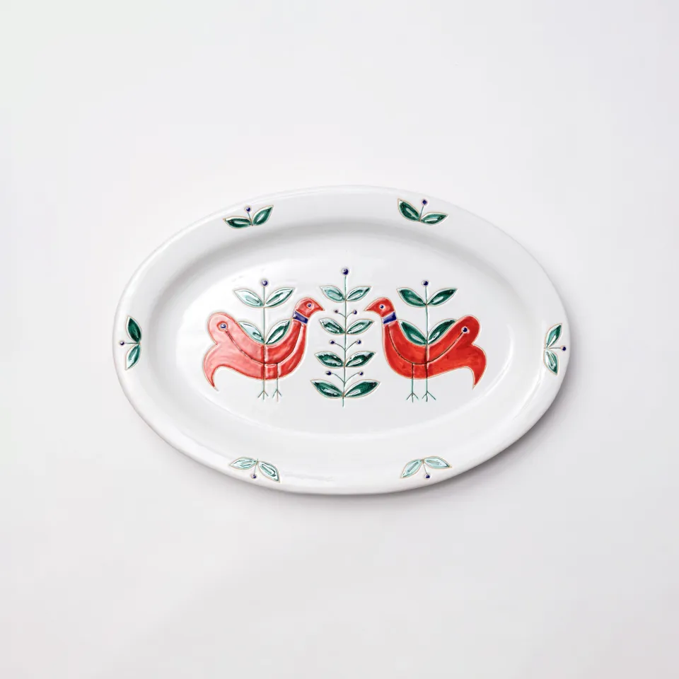 Cerasarda Pavoncelle Vassoio ovale rosso ceramica 43,5 cm